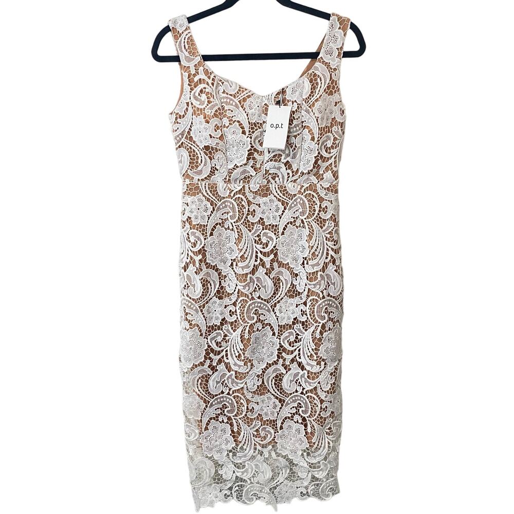 O.P.T Women's Lace Dress Knee Length Fitted Tank NEW Small Cocktail Lined